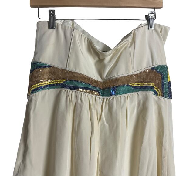 Tibi Ivory Cream Strapless Sleeveless Sequined Waist Mini Dress Size 12 - Picture 7 of 11